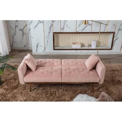 Pink Velvet Square Arm Loveseat Y376914