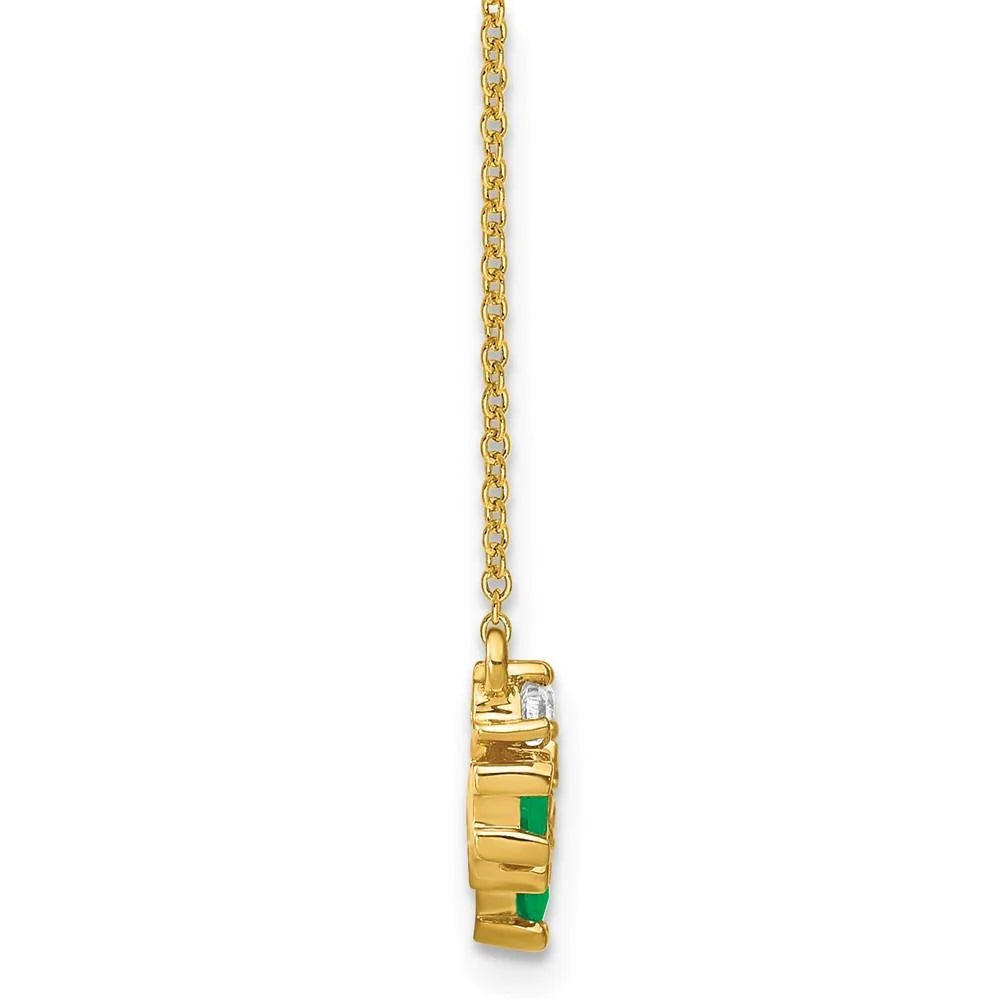 14K Yellow Gold Emerald and Real Diamond 18 inch Necklace A16883