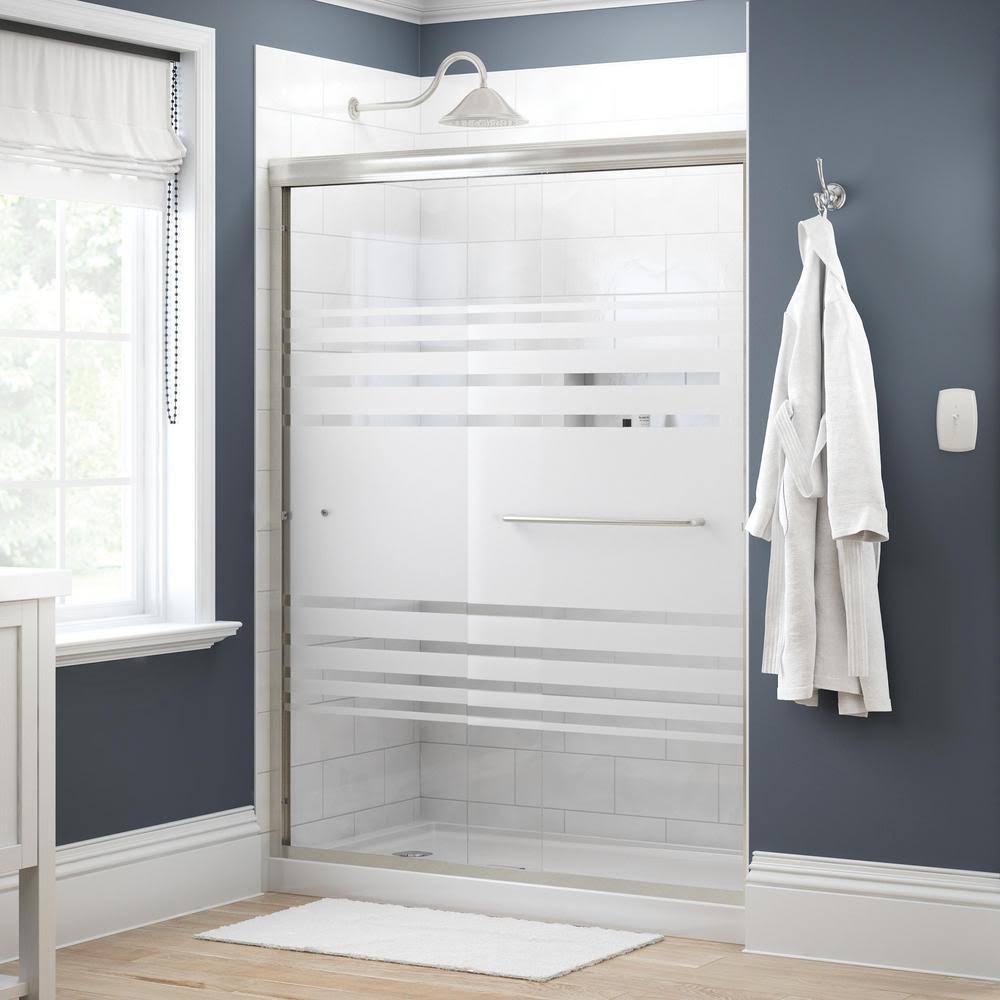Semi-Frameless Sliding Shower Door in Nickel with Transition Glass X76887