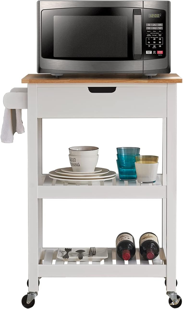 Black Microwave Cart with Storage and Drawers C5882
