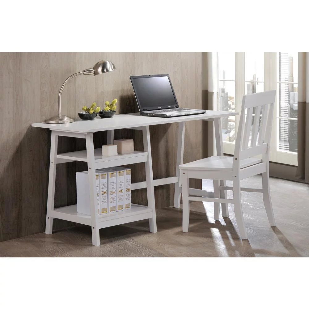 White Wood Study Desk With Chair Z791617