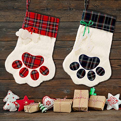 2 Pieces 17.7 Inch Christmas Pet Stockings Buffalo Plaid W26005