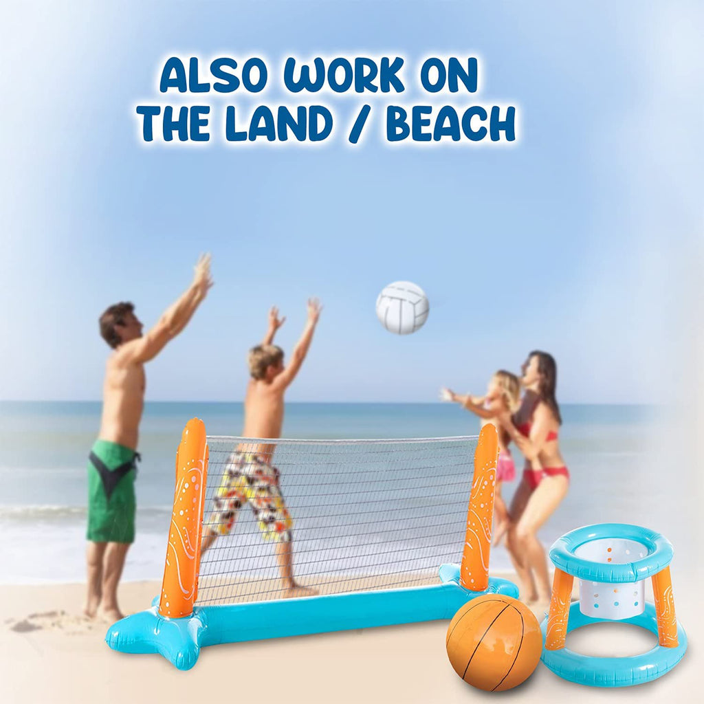 Inflatable Pool Volleyball Net and Basketball Hoops Floating Pool Game Toys Set F5892
