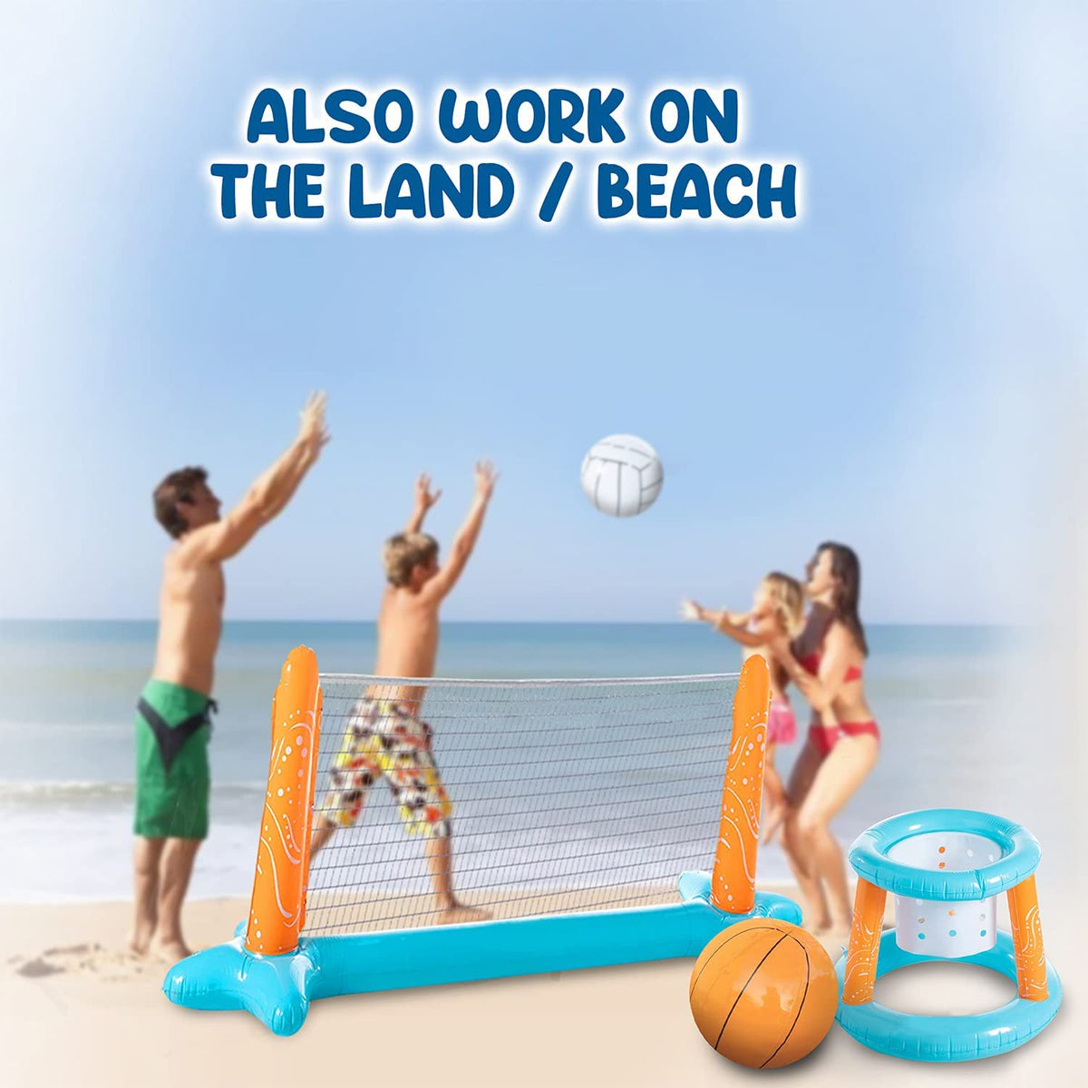 Inflatable Pool Volleyball Net and Basketball Hoops Floating Pool Game Toys Set F5892