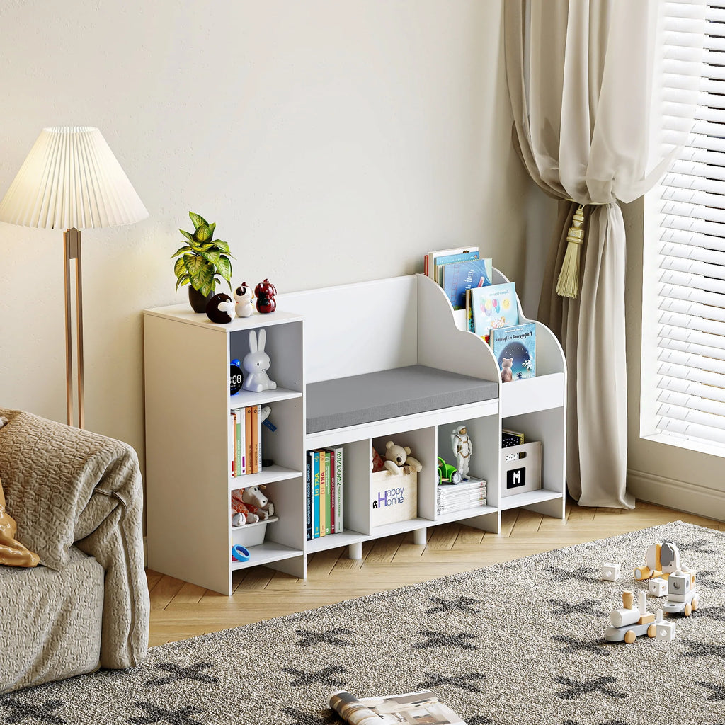 White Kids Bookshelf with Reading Nook D856