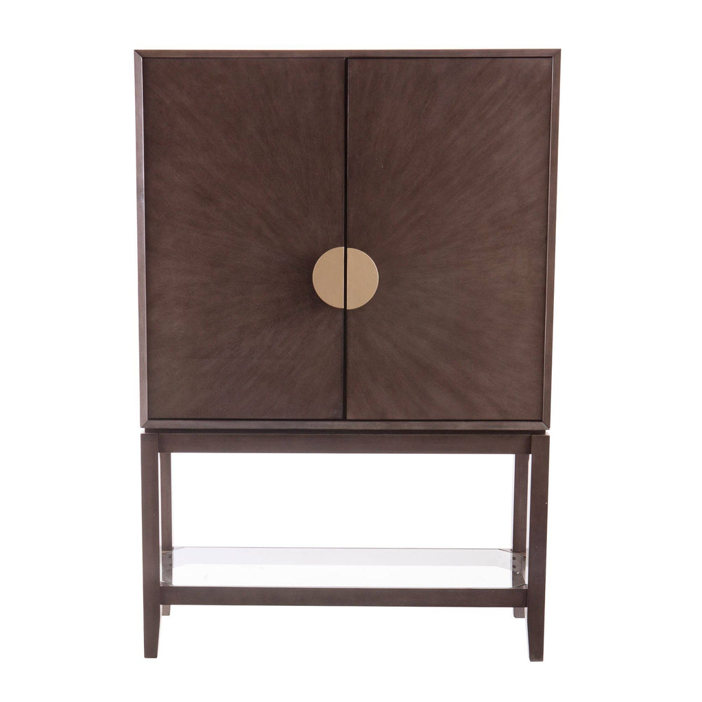 Brown and Beige 2-Door Storage Bar Cabinet D3866