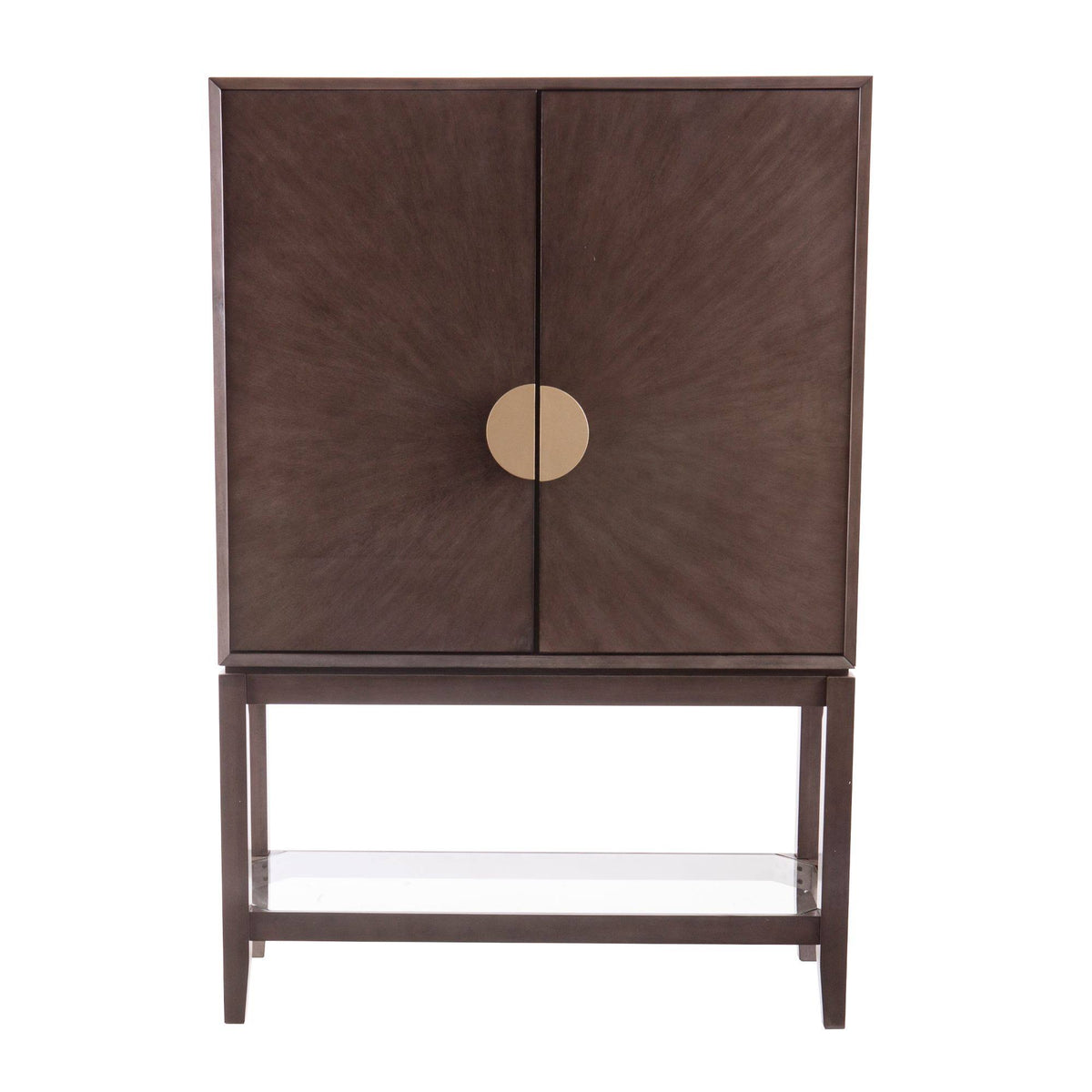 Brown and Beige 2-Door Storage Bar Cabinet D3866
