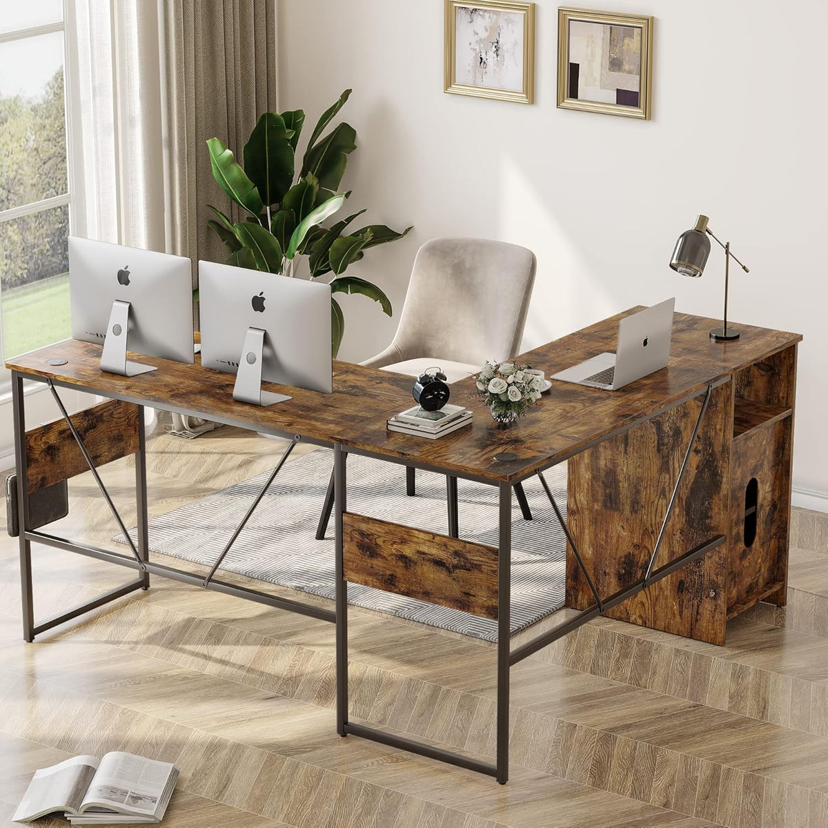 L Shaped Desk with Storage Cabinet 60 Inch Corner Desk A3129