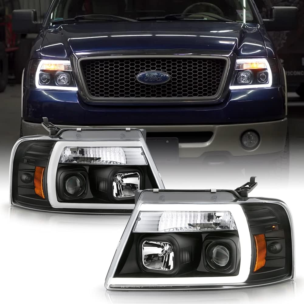 For 2004-2008 Ford F150 Black LED Projector Headlights Set Left+Right G125502