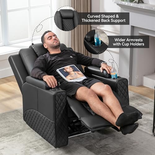 Power Recliner Chair PU Leather Electric Massage Recliner Sofa Black V609437