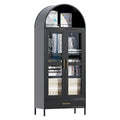 Black Metal Arched Storage Display Cabinet with Drawer and Glass Doors X53169
