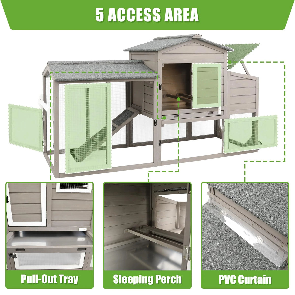 Large Chicken Coop with Wheels, Wooden Hen House, 2 Story Poultry Cage with Nesting Box and Pull Out Trays X9851