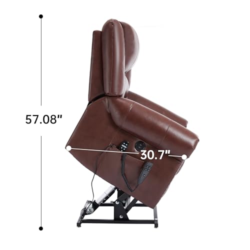 Brown Faux Leather Power Lift Recliner Chair with Massage and Heat F7097