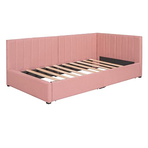 Beige Twin Size Upholstered Daybed with 2 Storage Drawers Q7788