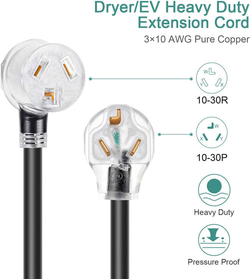 30 Amp Dryer Extension Cord 3 Prong 25 Feet Pack of 2 F94184