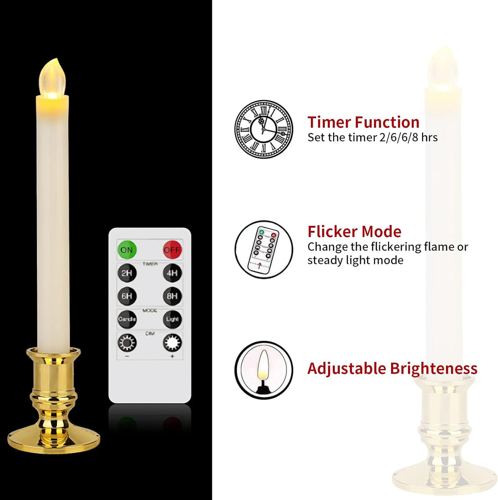12 Pack Ivory Flickering Flameless LED Taper Candles with Remote O6299