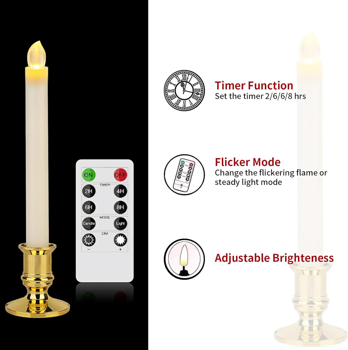 12 Pack Ivory Flickering Flameless LED Taper Candles with Remote O6299