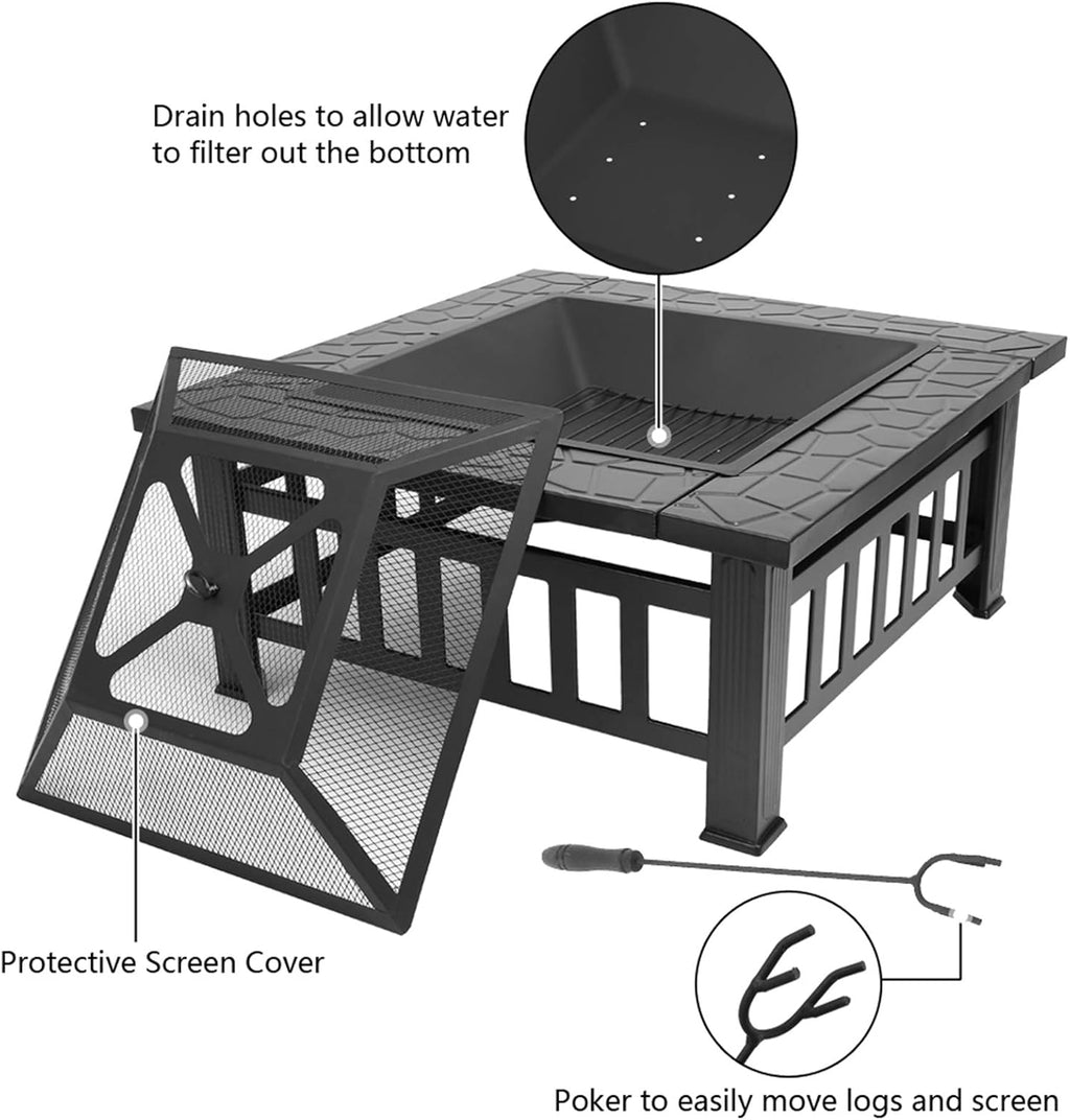 32 Wood Fire Pit with Spark Screen Cover J19836