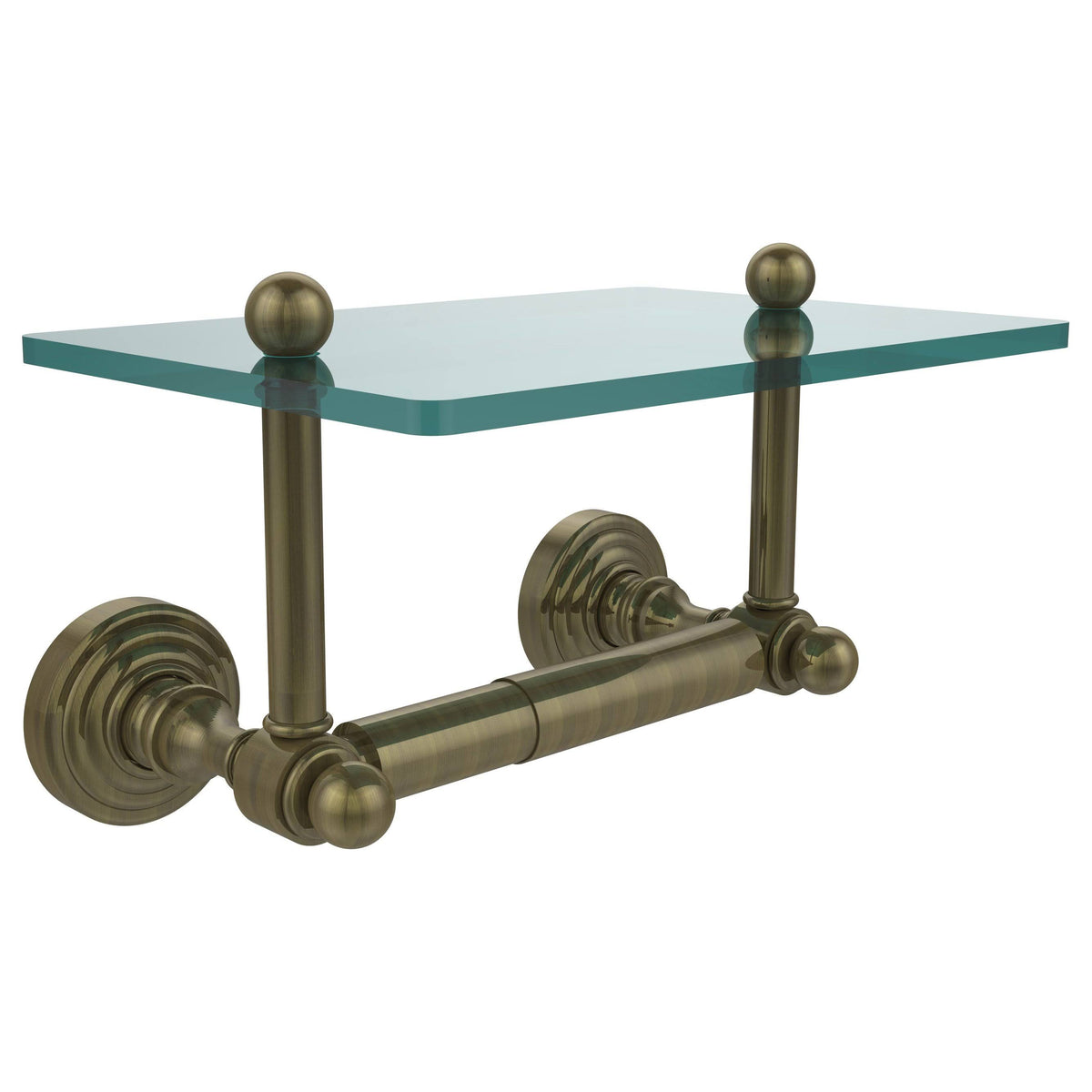 Black Matte Two Post Toilet Tissue Holder with Glass Shelf O978353