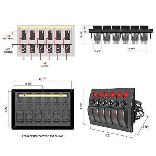4/6/8 Gang Pre Wired Rocker Switch Panel Waterproof 12V 24V with Fuse B9777