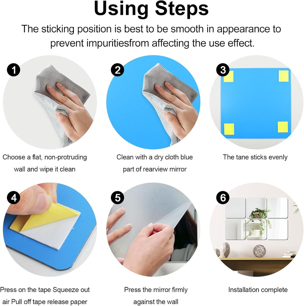 4 Pcs Self Adhesive Acrylic Square Mirror Tiles R91615