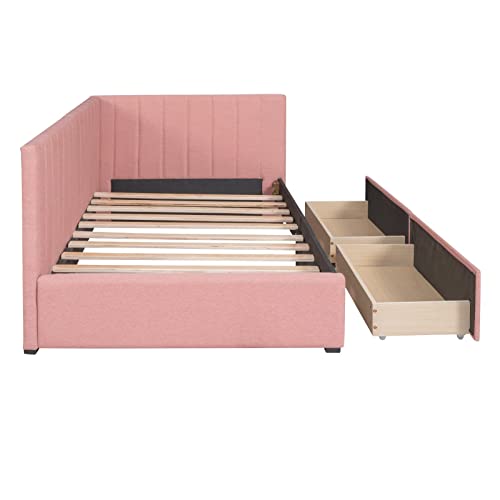 Beige Twin Size Upholstered Daybed with 2 Storage Drawers Q7788