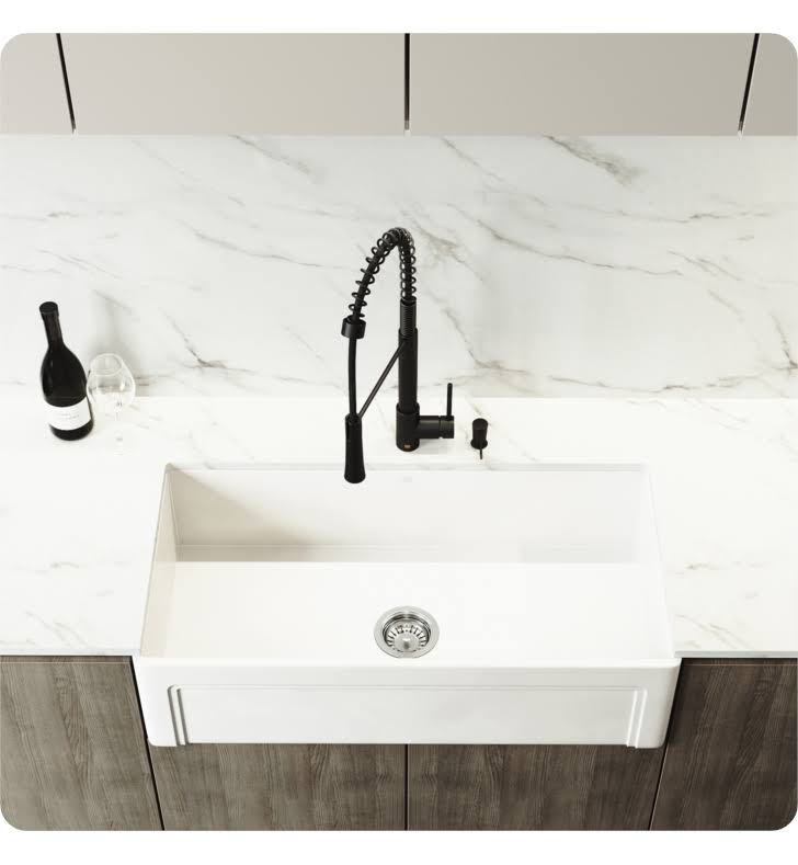 36x22 Matte Stone Farmhouse Apron Kitchen Sink Set with Faucet J221