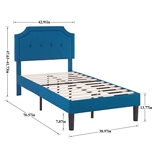 Twin Size Upholstered Platform Bed Frame with Wooden Slats L243