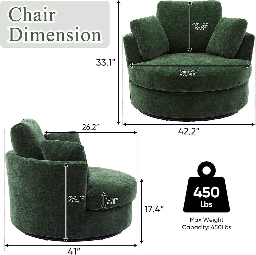 Green Chenille Oversized Swivel Barrel Chair T96886