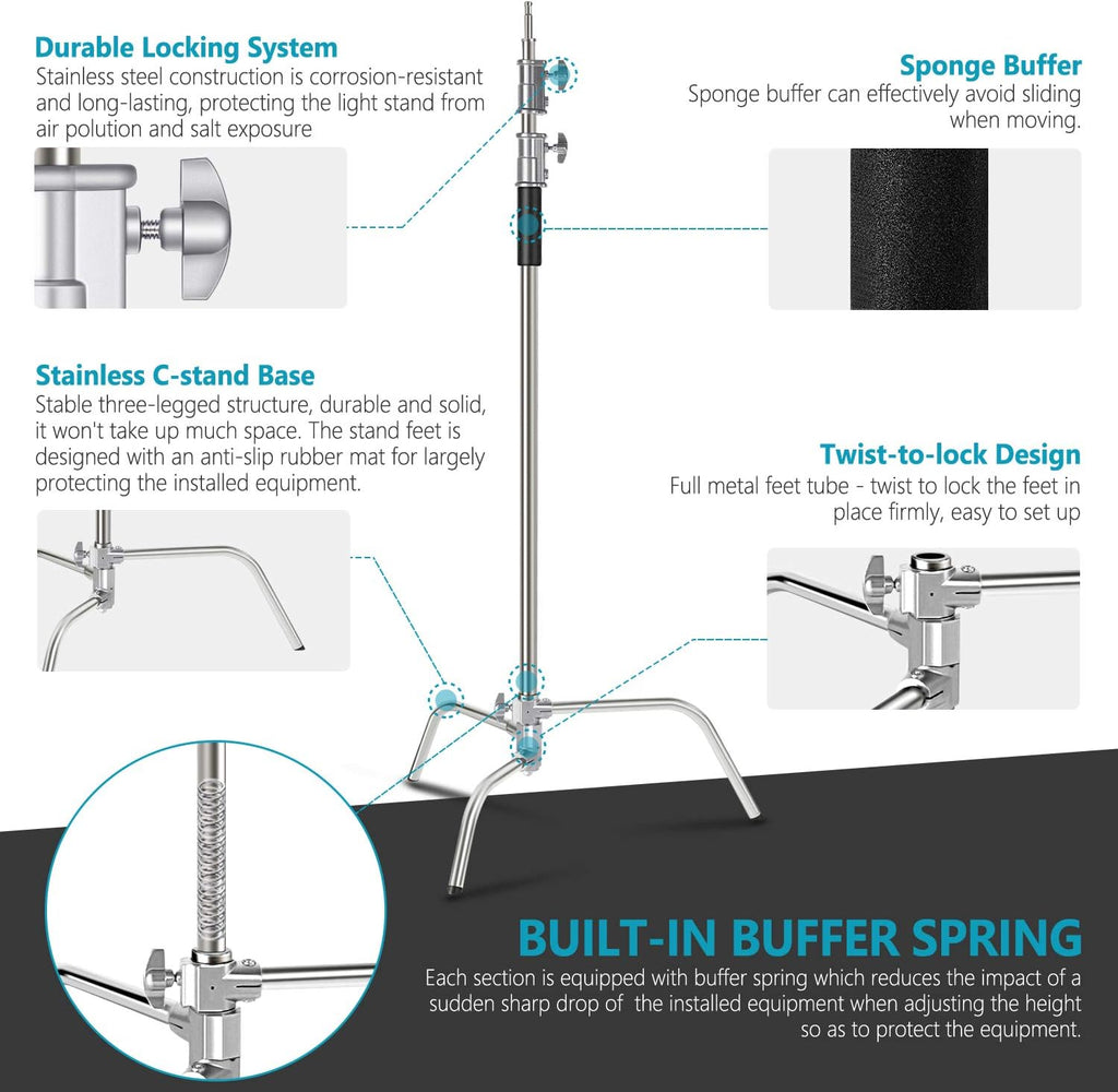 10 Feet C-Stand Light Stand with Extension Boom Arm and Carry Bag F365