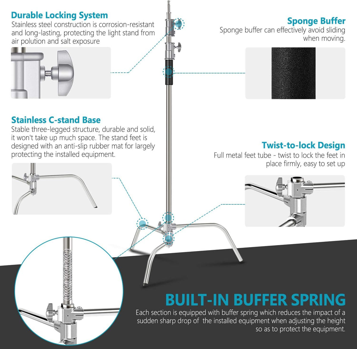 10 Feet C-Stand Light Stand with Extension Boom Arm and Carry Bag F365