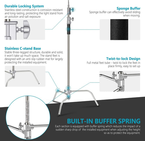 10 Feet C-Stand Light Stand with Extension Boom Arm and Carry Bag F365