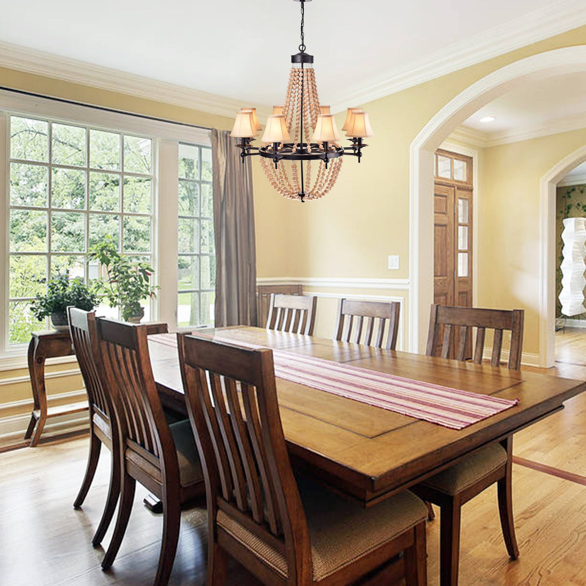8-Light Candle Style Chandelier with Wood Accents L2394