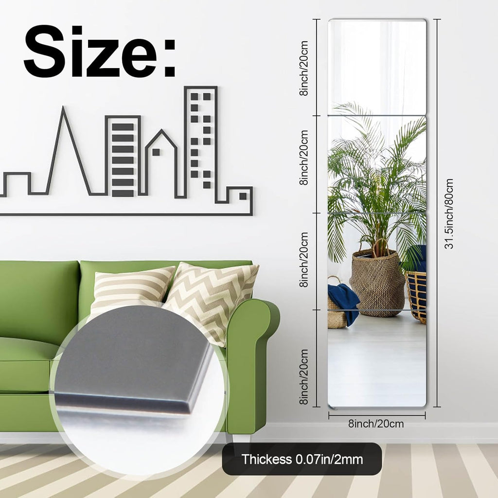4 Pcs Self Adhesive Acrylic Square Mirror Tiles R91615