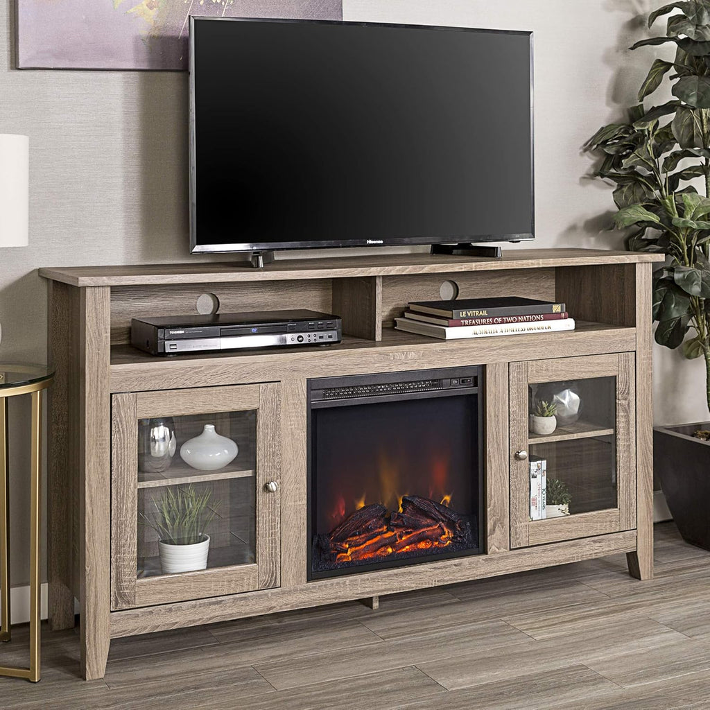 Black 58 Inch Wood and Glass Fireplace TV Stand T853043