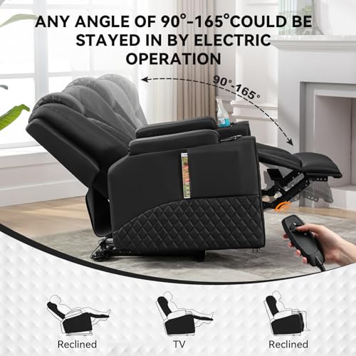 Power Recliner Chair PU Leather Electric Massage Recliner Sofa Black V609437