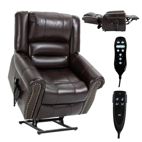 Brown Faux Leather Power Lift Recliner Chair with Massage and Heat F7097