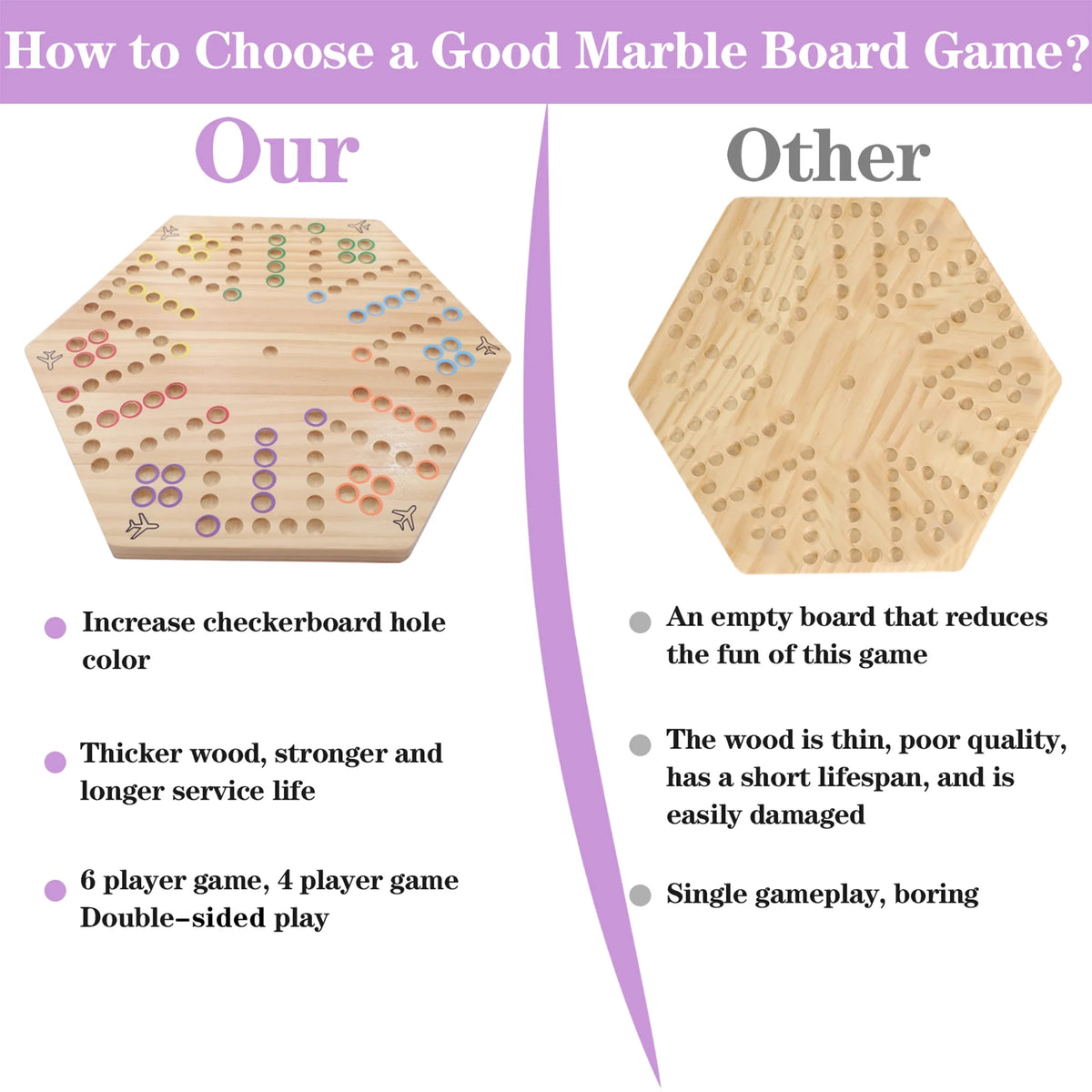 Wahoo Board Game Double Sided Painted Wooden 6 Colors 24 Marbles 6 Dice P836736
