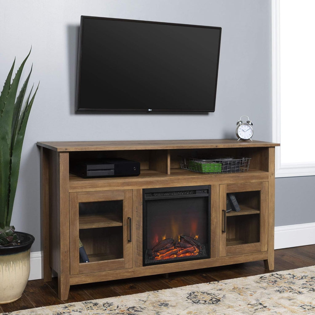 Black 58 Inch Wood and Glass Fireplace TV Stand T853043
