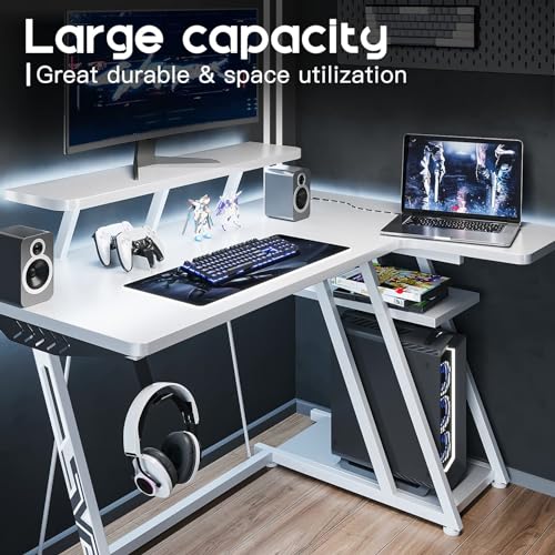 Black 55 Inch L Shaped Gaming Desk with LED Lights I911