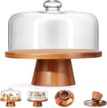 Wood Glass Cake Stand with Dome 11IN B1220
