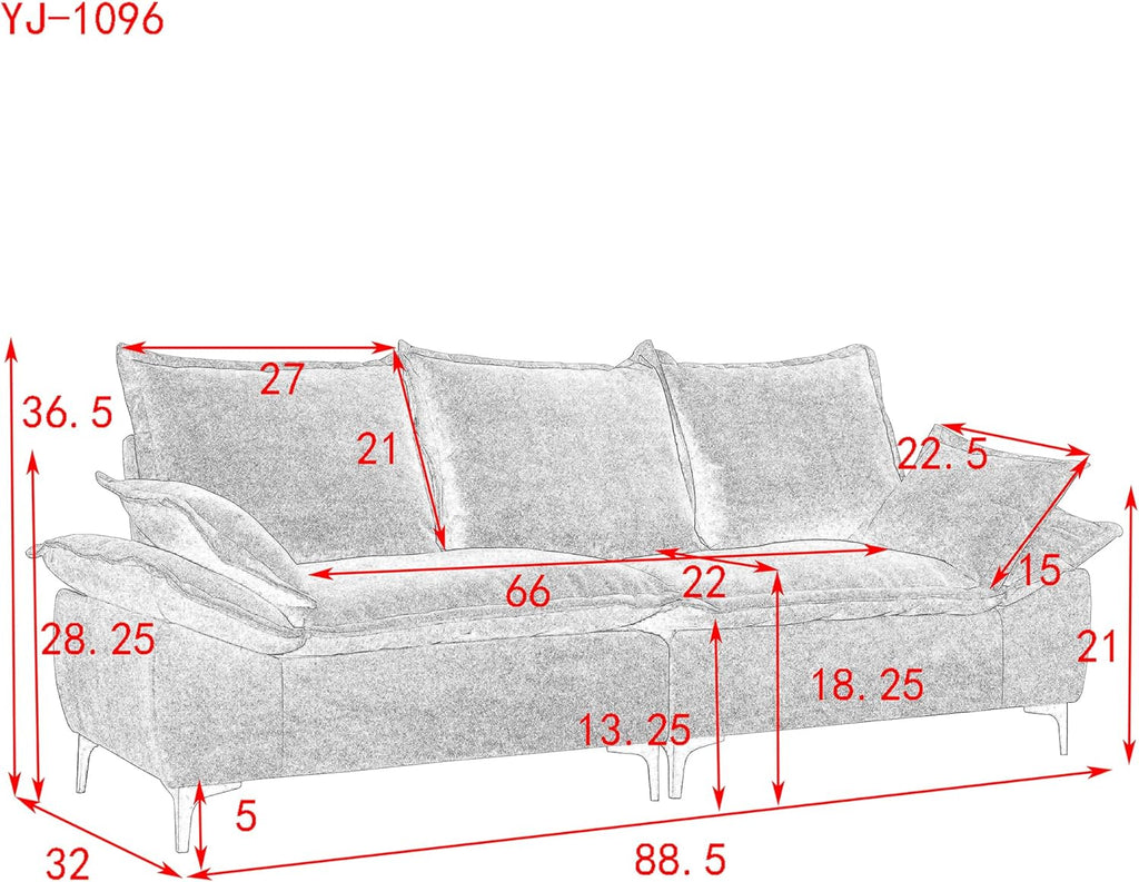 Grey Dutch Velvet 3-Seater Sofa with 2 Pillows E87105