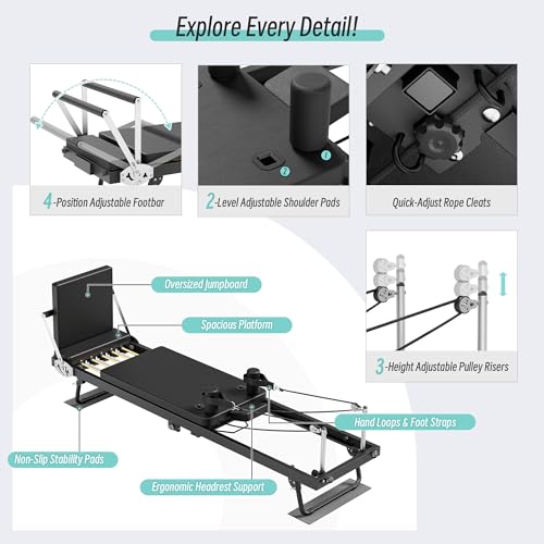 Black Foldable Pilates Reformer Machine with Jump Board, 500 lbs Capacity K364441