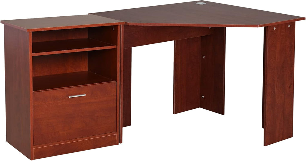 Cherry L-Shaped Computer Desk with Storage K57381