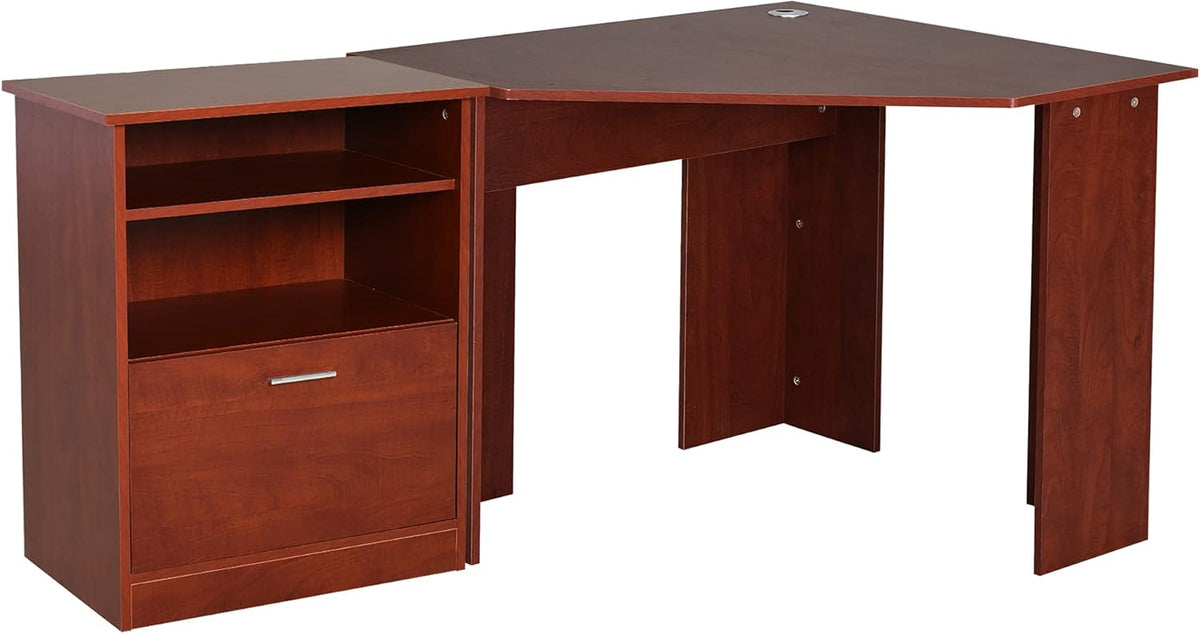 Cherry L-Shaped Computer Desk with Storage K57381