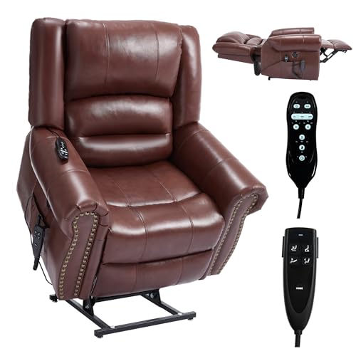 Brown Faux Leather Power Lift Recliner Chair with Massage and Heat F7097
