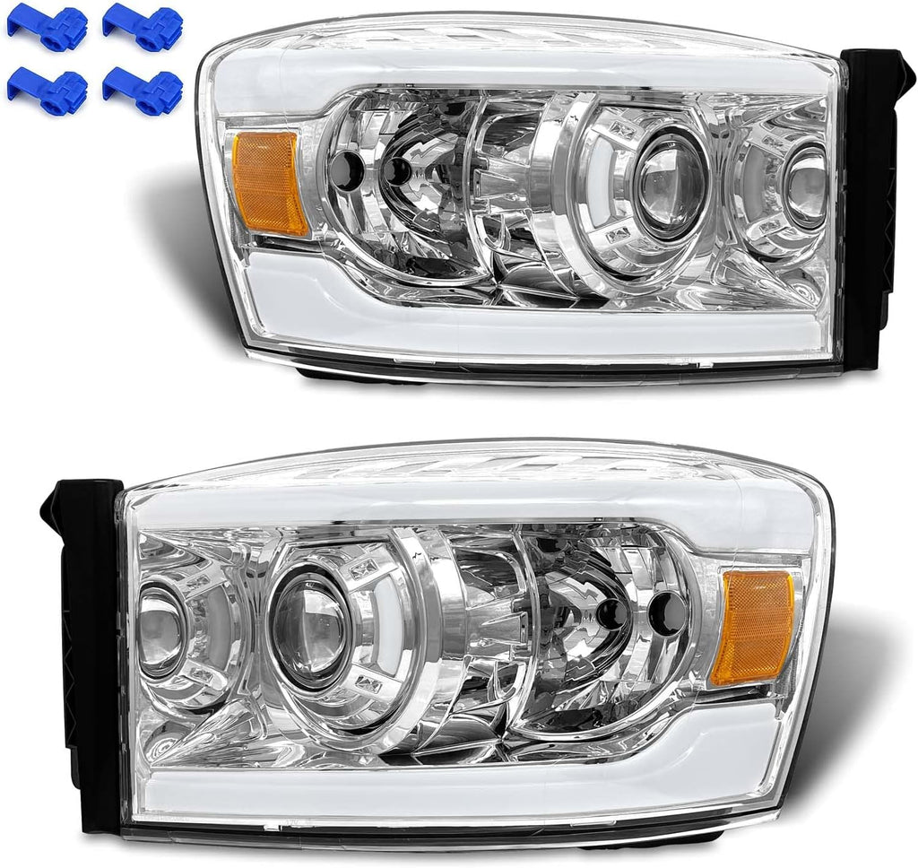 2006-2009 Dodge Ram Headlight Assembly Left + Right Chrome Housing Y196185
