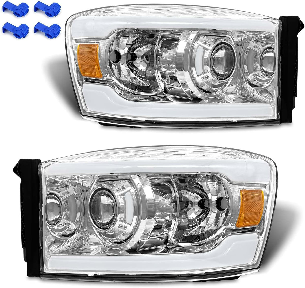 2006-2009 Dodge Ram Headlight Assembly Left + Right Chrome Housing Y196185
