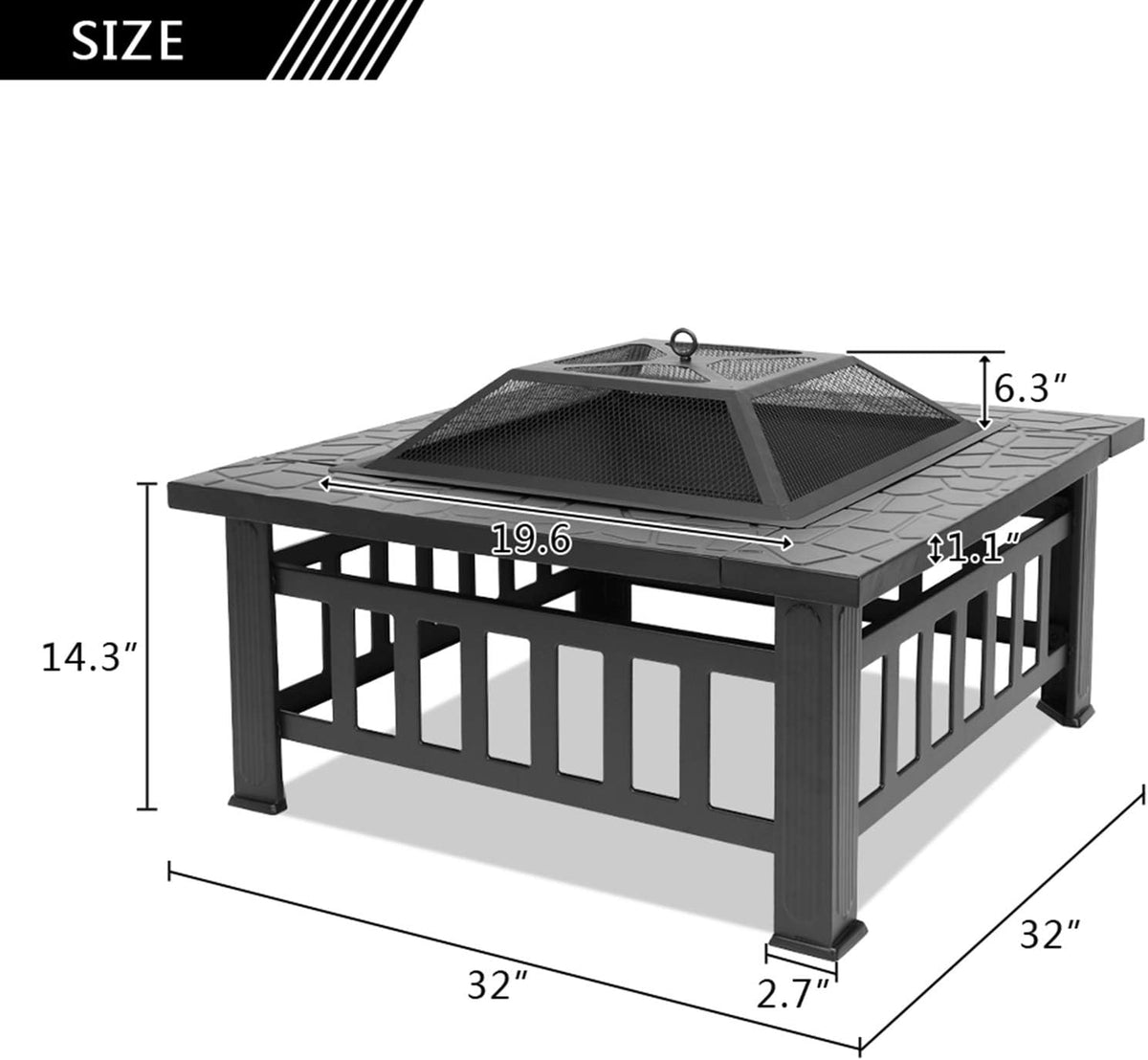 32 Wood Fire Pit with Spark Screen Cover J19836