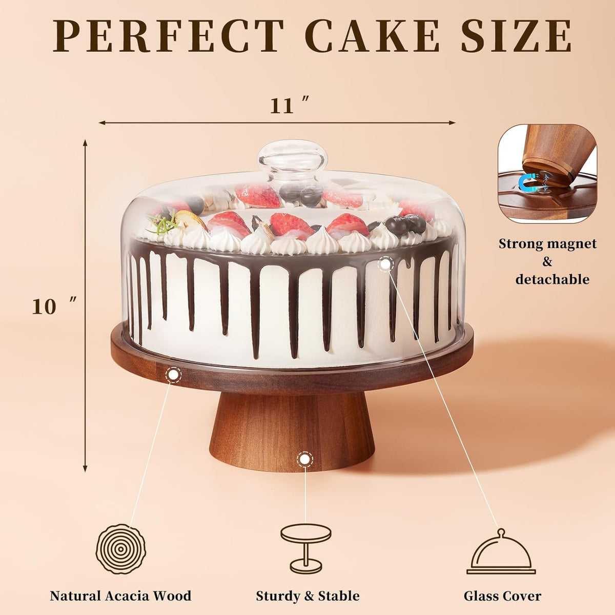 Wood Glass Cake Stand with Dome 11IN B1220